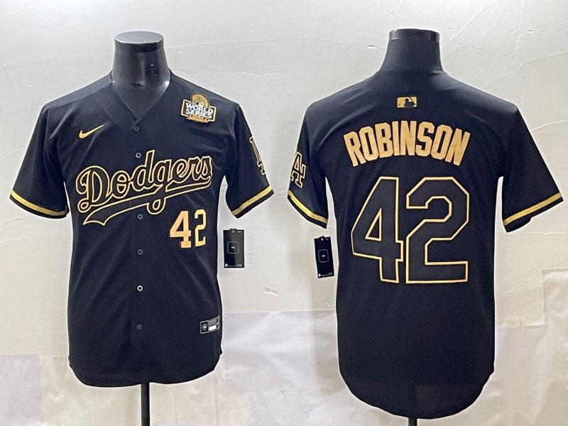 Men 2025 Los Angeles Dodgers #42 Robinson Black Gold Five generations Nike MLB Jersey style 5
